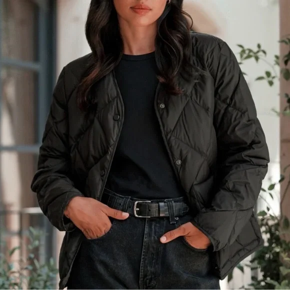 $425 Jenni Kayne Park Down Jacket Quilted Snap Button Classic Black XS - Picture 2 of 10